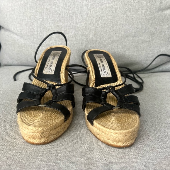 Andre Assous Sexy Black Strappy Wedge Leather Lace-up Espadrille Sandals - Picture 3 of 14